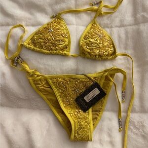 Valia Yellow Embroidered Bikini Set